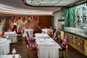 Interior of the luxury Michelin starred Art Deco restaurant Alcron in the 5 star Hotel Alcron Prague