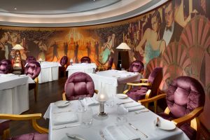 Interior of the luxury Michelin starred Art Deco restaurant Alcron in the 5 star Hotel Alcron Prague
